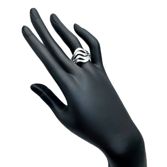 NWT S925 Sterling Silver Statement Wide Four Wave Ring Women’s Sz.8 - Picture 3 of 12